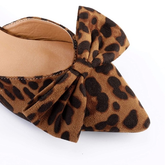 ✖️POINTY MULE LEOPARD BOW WOMANS FLAT SHOE *NEW* - Picture 3 of 7